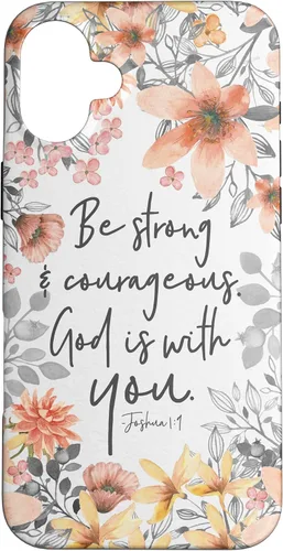 Vista 23 de Funda para iPhone 17 con cita cristiana de Joshua 1:9 con diseño de acuarela bonita floral