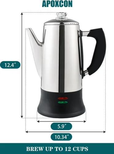 Vista 8 de APOXCON Cafetera eléctrica de acero inoxidable con dos pomos de progreso de cerveza transparentes resistentes al calor, aspecto clásico, mantiene