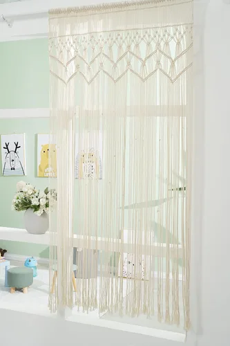 Vista 4 de Homesunshine Tapiz de macramé para colgar en la pared, divisor de habitación, cortinas de macramé, cortinas de ventana, cortinas de puerta, telón