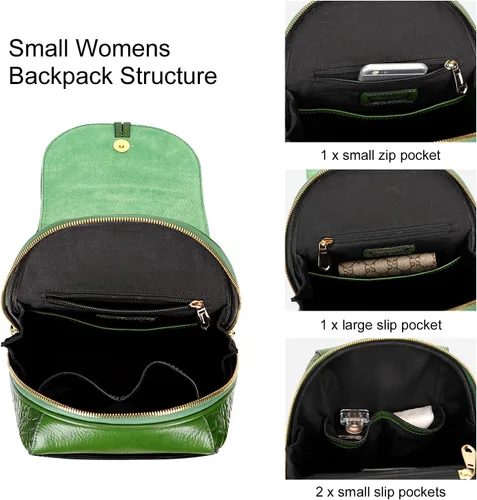 Vista 6 de PIJUSHI Mochila pequeña de piel de cocodrilo para mujer, mochila casual de moda
