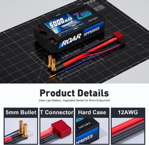 Vista 3 de Zeee 2S Shorty Lipo Batería 5000mAh 7.4V 120C con 0.197 in Bullet a T Plug