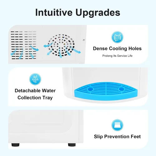 Vista 5 de Enfriador de agua de carga superior con agua fría caliente y temperatura ambiente, dispensador de agua para oficina en casa, dormitorio, dispensador