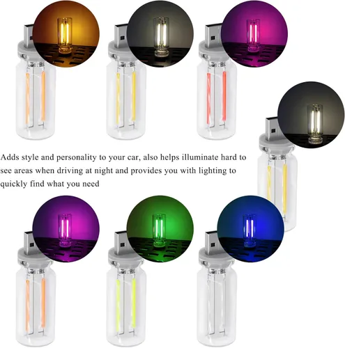 Vista 6 de Luz LED USB para el interior del automóvil, interfaz USB enchufable, luz ambiental retro, luces nocturnas de carga, lámpara de decoración