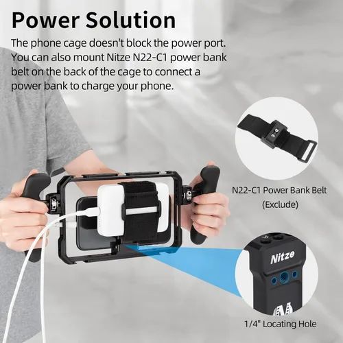 Vista 6 de Nitze - Soporte universal para teléfono inteligente T-MP01B Ergonomic Side Handles, Adjustable Cellphone Clamp, 5 Built-in Cold Shoes, For Vlogger