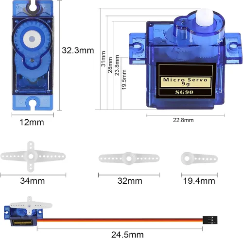 Vista 2 de DIANN 6pcs SG90 9G Micro Servo Motor Kit para RC Robot Brazo Caminar Helicóptero Avión Coche Barco Control con Cable M-F