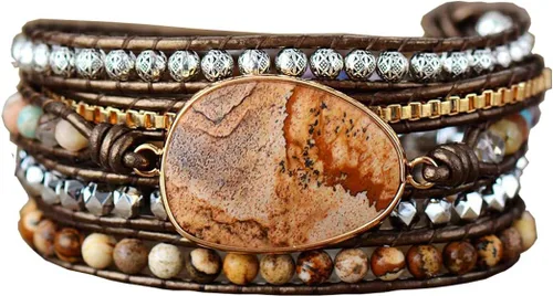 Vista 92 de ZOSOJONA - Pulseras bohemias hechas a mano de piedra natural, que dan vuelta, con cuentas de cristal de turquesa