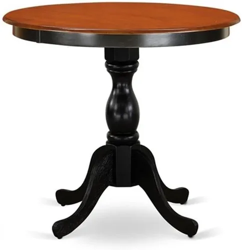 Vista 5 de East West Furniture ESGR3-BCH-W Eden - Juego de muebles de habitación de 3 piezas contiene una mesa de comedor redonda con pedestal y 2 sillas