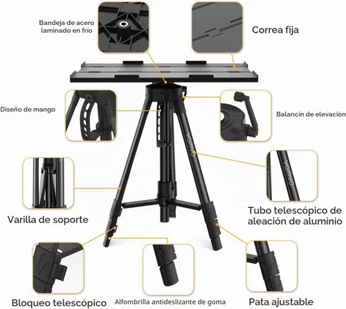 Vista 6 de Vamvo Soporte para proyector, soporte ajustable portátil para proyector, soportes de trípode de aluminio, soporte de piso, soportes para laptop