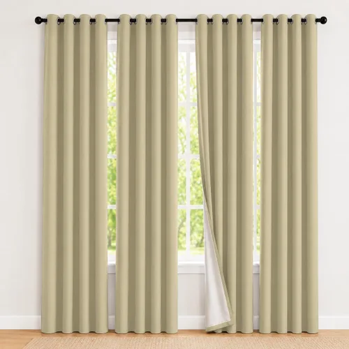 Vista 38 de 2 paneles de cortinas 100% opacas, de peso medio, con aislamiento térmico y ojales para dormitorio, sala de estar, tratamiento de ventana