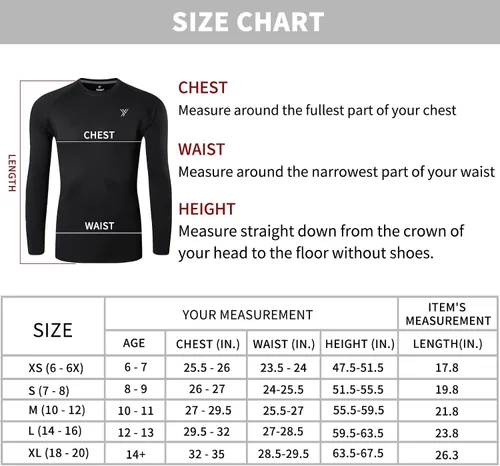 Vista 5 de Youper Camiseta de compresión térmica para niños y niñas, manga larga, forro polar, camiseta interior de fútbol, béisbol, fútbol