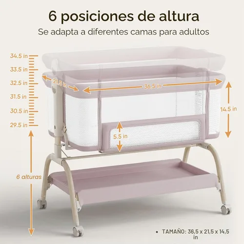 Vista 6 de BabyBond Cuna de mesita de noche, cuna estable y segura para recién nacidos, rosa