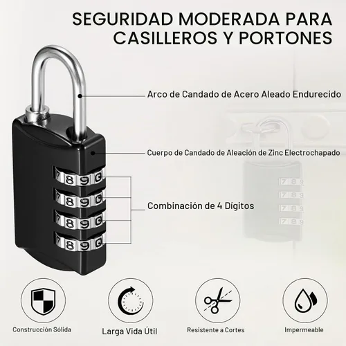 Vista 3 de Moxweyeni 5 piezas de candados de combinación de 4 dígitos pequeños, candados de número para equipaje, candados impermeables al aire libre