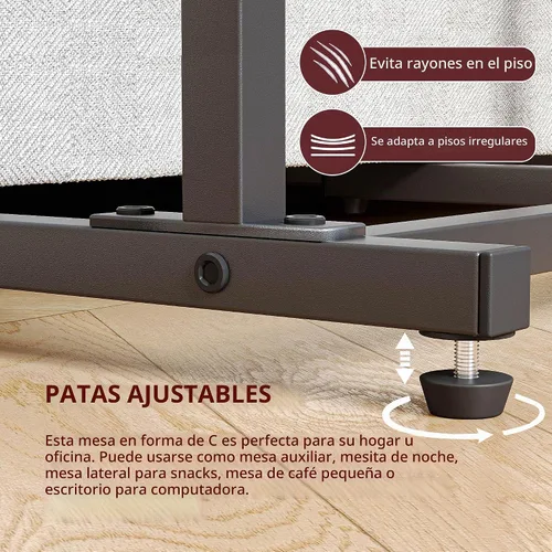 Vista 4 de Mesa auxiliar en forma de C, mesa auxiliar para sofá, bandeja de TV pequeña, mesa de sofá con bolsa de almacenamiento para espacio pequeño, sala
