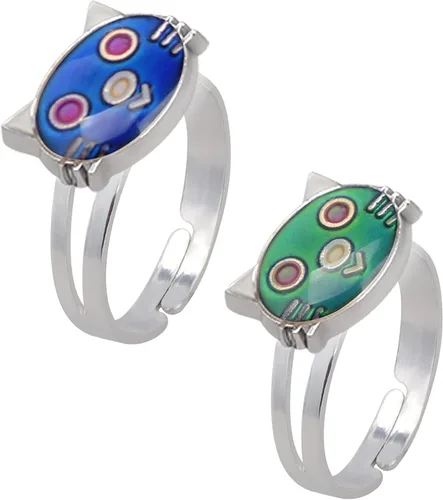 Vista 10 de 2 anillos ovalados para el estado de ánimo, estilo retro, ajustable, para amantes y amigos, talla única
