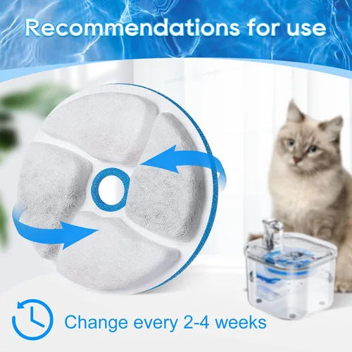 Vista 7 de Paquete de 8 + 8 filtros de fuente de agua para gatos, filtros de repuesto para fuente automática de mascotas, filtros de 4.13 pulgadas para fuente