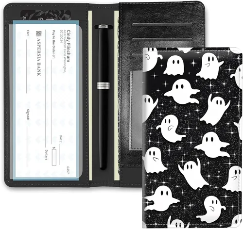 Vista 30 de RFID Blocking Checkbook Cover for Women & Men, Premium PU Leather Print Wallet for Duplicate Checks, Slim Organizer with Pen Holder, Credit Card