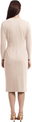Vista 2 de Maggy London Vestido de manga larga para mujer, cuello con abertura en la boca, tubo de crepé, oficina, trabajo, evento, invitada de boda