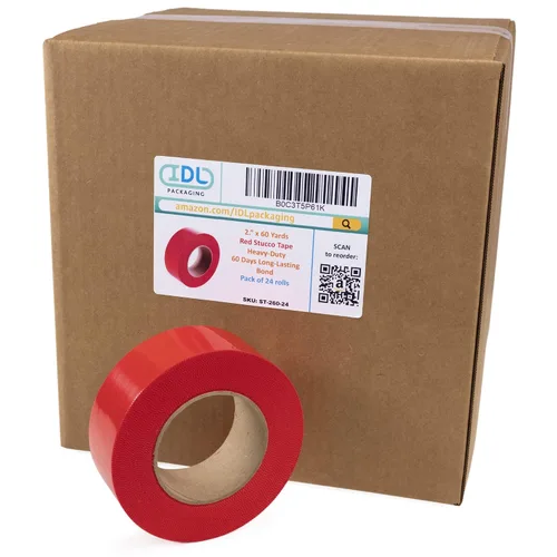 Vista 10 de IDL Packaging Cinta de estuco roja de 2 pulgadas x 60 yardas, 1 rollo, resistente – 60 días de larga duración – Se quita sin dejar rastro