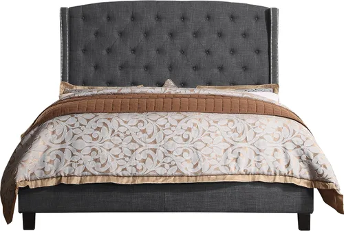 Vista 7 de Rosevera Essential - Base de cama de plataforma con cabecera capitoné tapizada de tela, soporte de listones de madera, fácil montaje, matrimonial