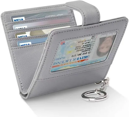 Vista 10 de FurArt Cartera plegable para mujer con 9 ranuras, bloqueo RFID, ventana de identificación, cartera compacta con llavero