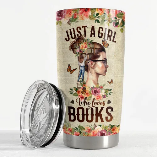 Vista 3 de SANDJEST Vaso Tumbler de Libros 20oz Just A Girl Who Loves Books Tumblers Taza de Viaje para Café Regalos para Amantes de los Libros para Mujeres