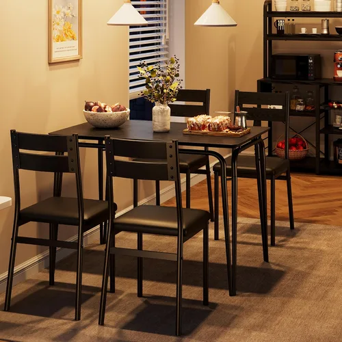 Vista 10 de Juego de mesa de comedor para cocina y comedor de 4 a 5 piezas con mesa rectangular moderna de madera, sillas tapizadas, para desayuno, oficina