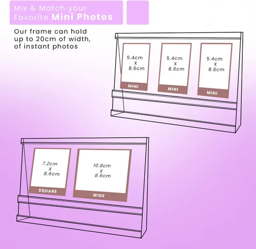 Vista 4 de Elil Instax Mini - Marco de fotos con mensaje personalizado, marco de fotos acrílico para escritorio y pantalla de fotos, compatible con Fujifilm
