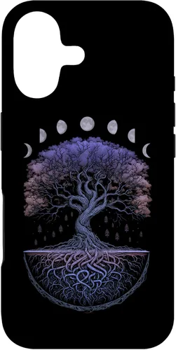 Vista 32 de Funda para iPhone 11 Pro Max Yggdrasil nórdico árbol de la vida vikinga fases de la luna