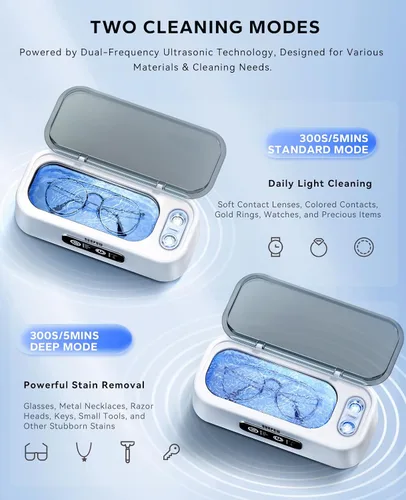 Vista 4 de SUNPOW Máquina Limpiadora Ultrasónica de Joyería – Cámaras Duales para Lentes de Contacto y Joyas, Limpiador Sónico de 45kHz para Plata y Oro