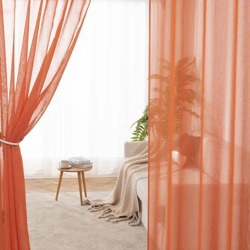 Vista 6 de MIULEE Cortinas semitransparentes con textura de lino naranja quemado de otoño 54W×54L Cocina