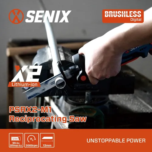 Vista 3 de SENIX PSRX2-M1-0 X2 20 Volt Max* Sierra alternativa compacta de 1/2 pulgada, velocidad variable, 2800 SPM máximo, abrazadera de hoja sin