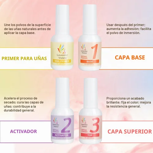 Vista 3 de Lavender Violets Kit de uñas en polvo de inmersión de 48 colores, rosa, rojo, morado, marrón, con polvo de inmersión líquido y herramientas