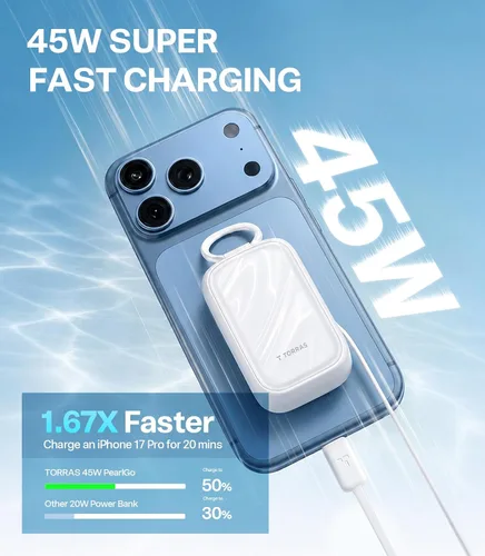 Vista 2 de TORRAS PearlGo - Banco de energía para iPhone Duo/18 Pro Max, 45 W rápido Blanco