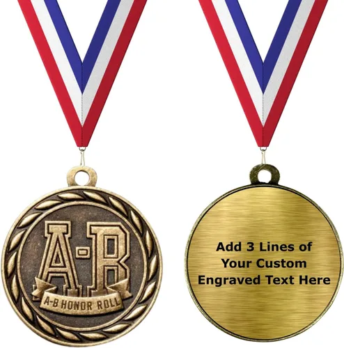 Vista 2 de Paquete de 10 (o más) Medallas de Premio A-B de oro de 2 pulgadas con o sin grabado, personalización, nombres de texto personalizados grabados