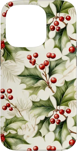 Vista 17 de Lindo diseño de bayas de acebo y hojas de Navidad para el caso de Navidad para iPhone 16