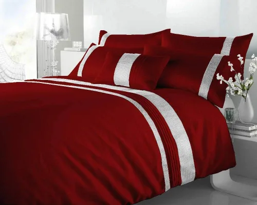 Vista 6 de BedDecor Juego de funda de edredón de 5 piezas con forro plateado de 600 hilos, 100% algodón egipcio (individual/individual XL, rojo sangriento)