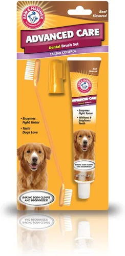 Vista 11 de Arm & Hammer para mascotas kit de 3 piezas para control del sarro para perros, contiene pasta, cepillo de dientes y cepillo para el dedo, reduce
