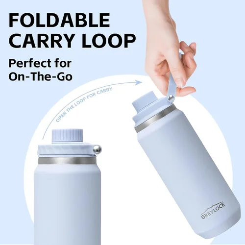 Vista 3 de Greylock Botella de agua aislada de 20 onzas con tapa con pajilla, botellas de agua deportivas reutilizables de acero inoxidable con asa plegable, a