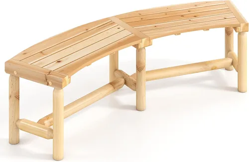 Vista 14 de Tangkula Banco de patio curvo, banco de comedor de madera carbonizada, asiento espacioso y con listones, carga máxima de 710 LBS, banco de 2 plazas