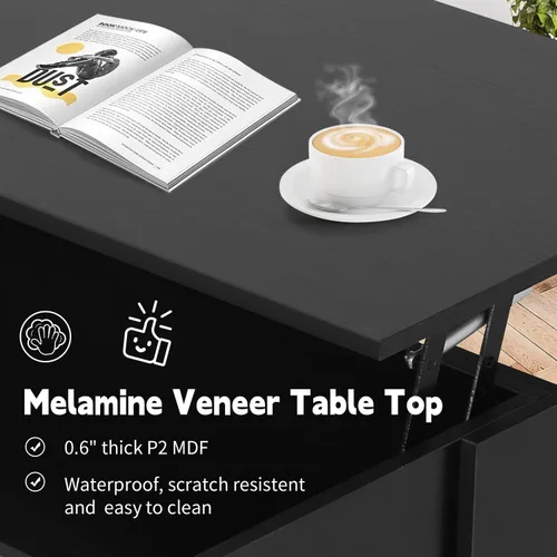 Vista 4 de Mesa de centro elevable con compartimento oculto y almacenamiento, mesas de centro elevables de madera moderna para sala de estar y sala