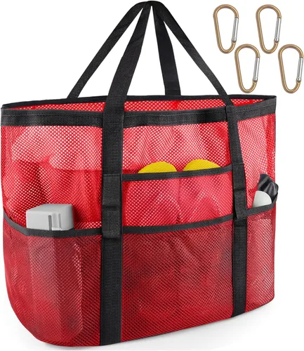 Vista 11 de SRISE Mesh Beach Bag - Large Beach Tote Bag for Family Beach Bag for Toys & Vacation Essentials Negro