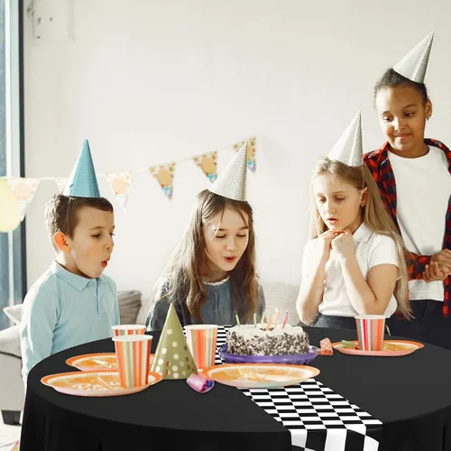 Vista 6 de Oudain 3 piezas de suministros para fiesta de cumpleaños de autos, decoraciones para fiestas de carreras, mantel redondo de carreras con bandera a