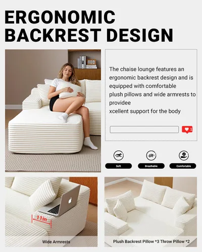 Vista 7 de Cloud Sofá modular moderno de 108 pulgadas con asiento profundo, sofás de pana sin hueso con diván en forma de L para sala de estar, no requiere