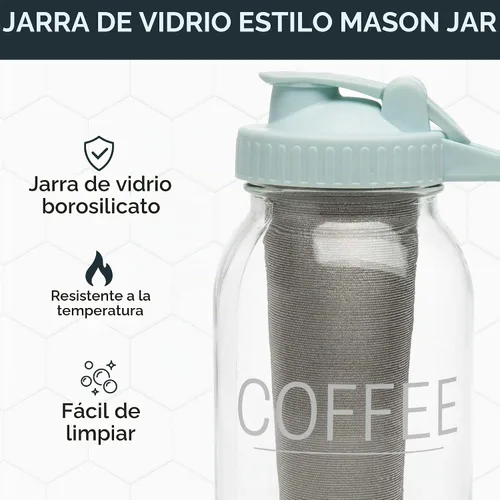 Vista 4 de Primula Mason Jar - Cafetera helada con filtro de acero inoxidable y tapa fácil de verter, jarra de vidrio duradera que se adapta a la mayoría