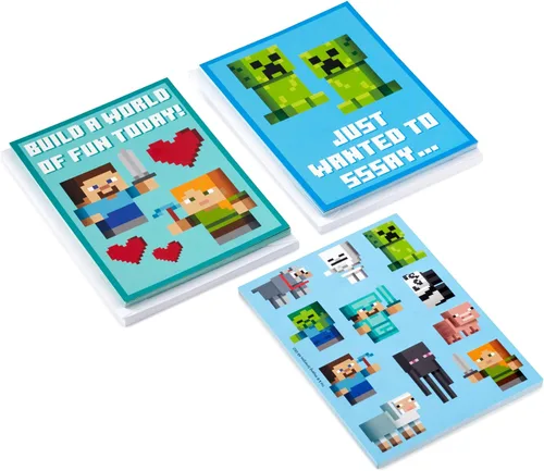 Vista 3 de Hallmark Minecraft - Tarjetas de San Valentín con calcomanías, paquete surtido de 24