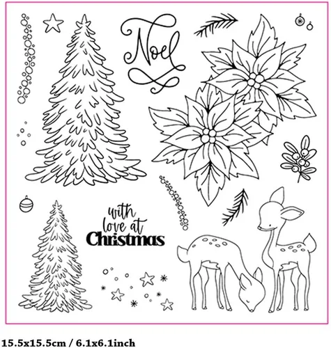 Vista 3 de Sellos transparentes para árbol de Navidad y flor de pascua, de silicona, para hacer tarjetas de felicitación navideñas, manualidades, álbumes