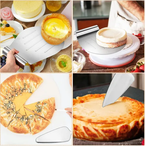 Vista 8 de 1 elevador de pizza con 2 servidores de postres de acero inoxidable, espátula, servidor de tartas, herramientas para servir pasteles de boda, palas