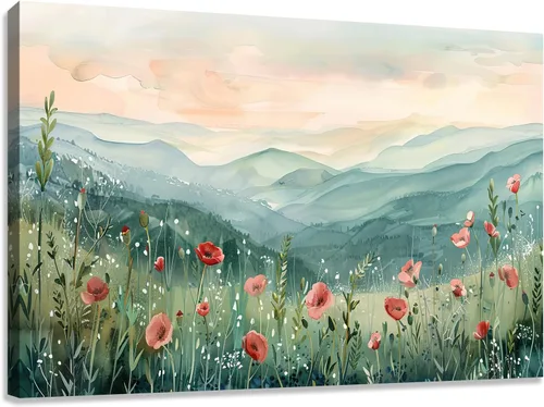 Vista 15 de Tucai Decor Lienzo decorativo para decoración de la mañana amanecer árboles verdes paisaje, sol sobre bosque, fotografía impresa en lienzo