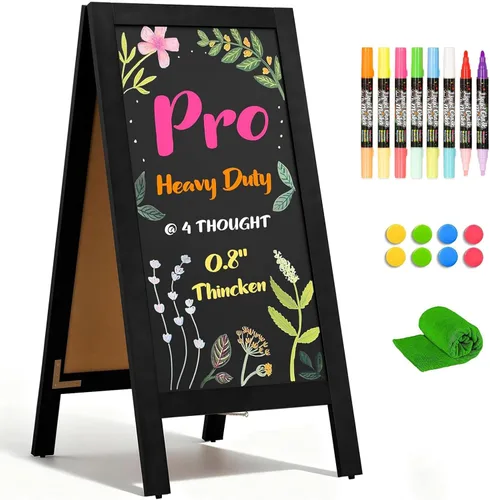 Vista 12 de 4 THOUGHT Pizarra magnética de doble cara con marco A de 40"x20", tablero de madera de pino macizo independiente para sándwiches para restaurantes