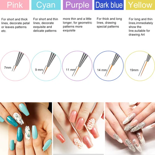Vista 2 de Mudder Juego de 10 pinceles para arte de uñas, pinceles para delineadores de uñas finas para tallar en gel, pintura, limpieza, dibujo, acrílico